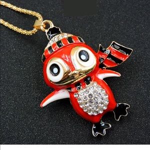 Red Winter Scarf Hat Penguin Necklace